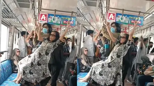 Viral Aksi Emak-Emak Gelantungan di KRL Ini Bikin Heboh, Sebut Lagi Olahraga  - Hot Liputan6.com