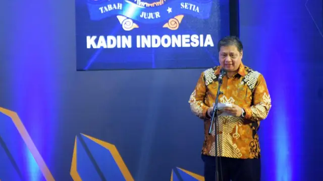 Menteri Koordinator Bidang Perekonomian Airlangga Hartarto dalam acara Gerakan Nasional Kemitraan Inklusif Untuk UMKM Naik Kelas, Senin (3/10/2022).