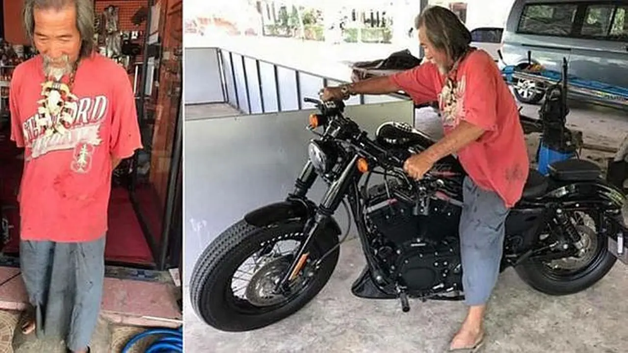Berpakaian Lusuh, Kakek Ini Beli Harley Secara Tunai