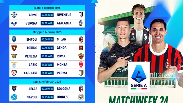 Jadwal Live Streaming Serie A 2024/25 Matchweek ke 24 di Vidio