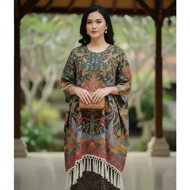 Tunik Batik Panjang dengan Fringe
