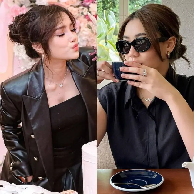 OOTD Fuji dan Aaliyah Massaid pakai outfit warna hitam
