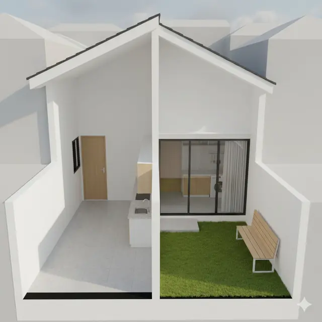 Denah Rumah Type 21 dengan Taman Mini