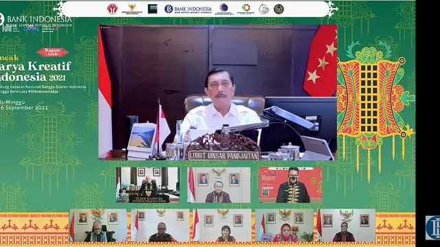 Menteri Koordinator bidang Kemaritiman dan Investasi, Luhut Binsar Pandjaitan dalam Pembukaan Puncak KKI 2021, Kamis (23/9/2021).