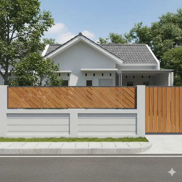 Pagar Kayu Minimalis Susun Miring