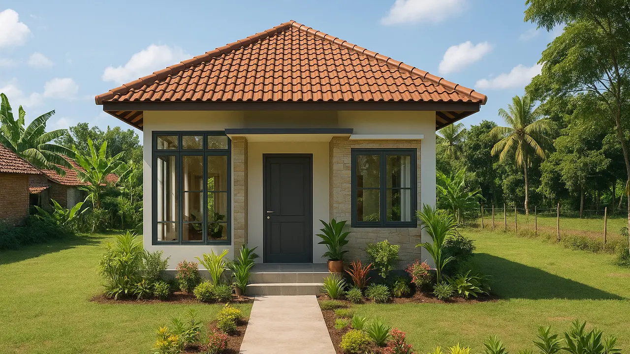 Model Rumah Sederhana Ukuran 6x9 di Desa dengan Desain Mewah dan Taman Kecil, Bikin Banyak Orang Ingin Menempatinya/ Ilustrasi gambar oleh AI