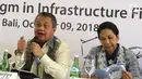 Gubernur BI Perry Warjiyo (kiri) dan Menteri BUMN Rini Soemarno saat konferensi pers pembukaan Indonesia Investment Forum 2018, Bali, Selasa (9/10). Acara mendiskusikan paradigma baru dalam pembiayaan infrastruktur Indonesia. (Liputan6.com/Angga Yuniar)