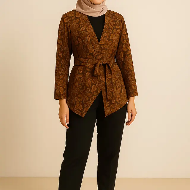 Model Cardigan Batik Asimetris/Ilustrasi Gambar AI