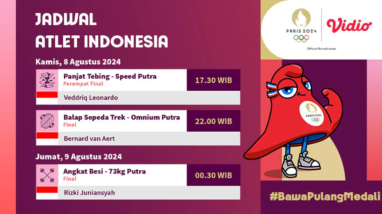 Tim Indonesia Olimpiade Paris 2024 di Vidio, 8 Agustus 2024