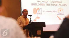 Ketua Umum Kamar Dagang dan Industri, Rosan P. Roeslani saat berpidato pada pertemuan dengan MAVCAP (Malaysia Venture Capital Management Berhad)  di Jakarta, Selasa (23/2). (Liputan6.com/Angga Yuniar)