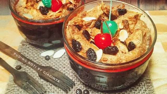Puding Roti Tawar Kismis Almond