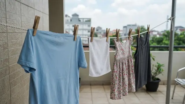 Jemuran di Teras yang Lebih Aman agar Baju Tidak Berjatuhan