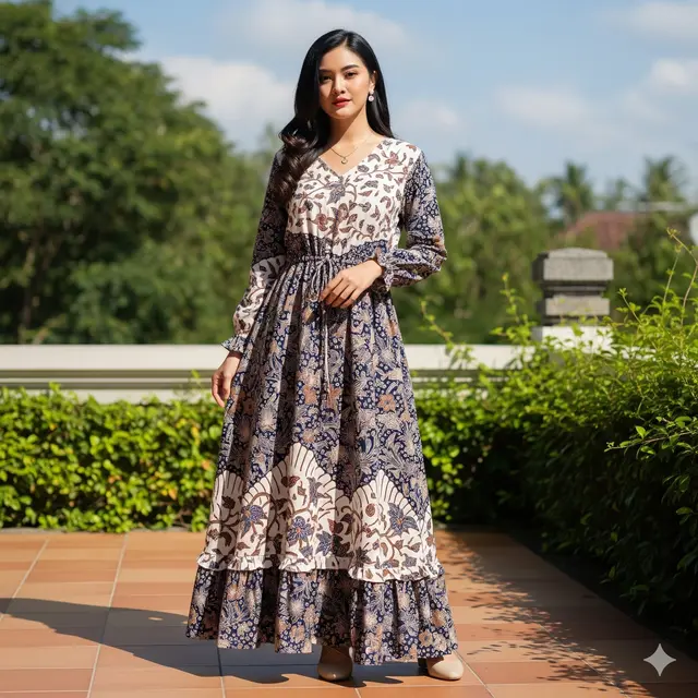 Maxi Dress Batik Boho Potongan A-Line