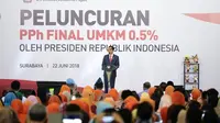 Presiden Jokowi meluncurkan tarif baru pajak UMKM 0,5 persen di Surabaya, Jawa Timur (Dok Foto: Humas Ditjen Pajak)