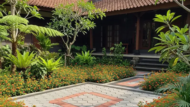 Ide Taman Paving Block dan Tanaman Groundcover Berbunga