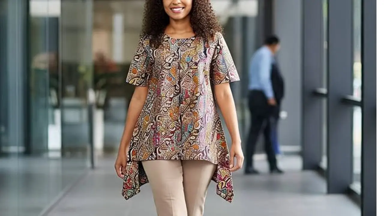 Ilustrasi Model Baju Batik Tunik Kantor (Sumber Gambar: Meta AI)
