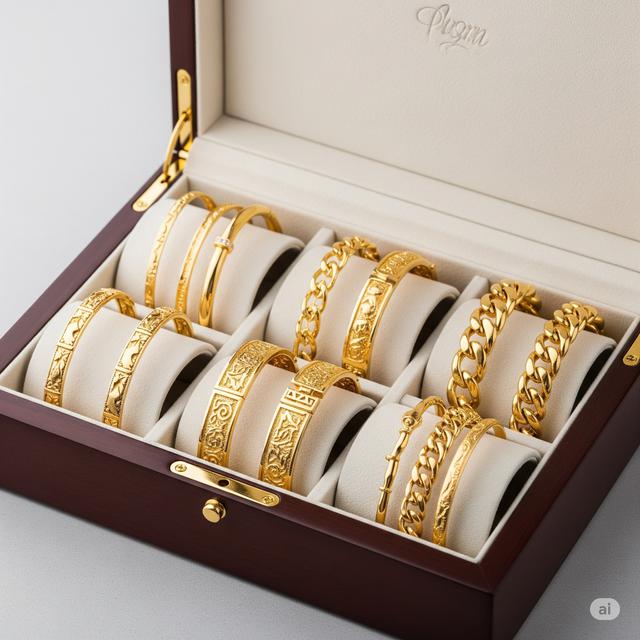 Kotak perhiasan yang berisi kumpulan koleksi gelang emas 2 mayam.