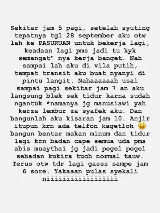 Di momen itu Happy memang mengungkap dirinya sedang PMS. Tampaknya hal itu cukup berpengaruh terhadap kesadaran diri. [Instagram/happy_asmara77]