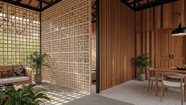 Rumah Kampung dengan Dinding Roster Kombinasi Kayu/Gemini AI
