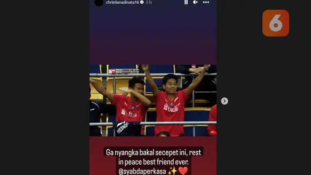 Pebulu tangkis tunggal putra Christian Adina mengunggah duka citanya kehilangan sahabat, Syabda Perkasa Belawa.