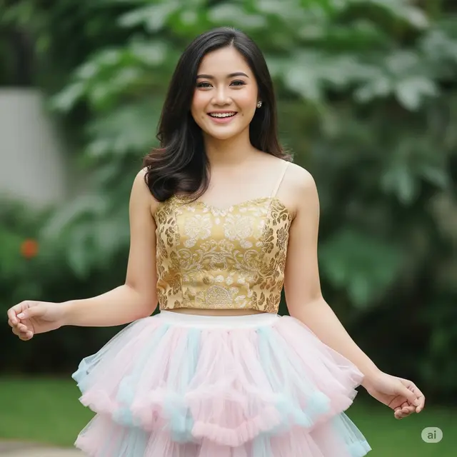 Crop Top Brokat dan Rok Tile Tutu