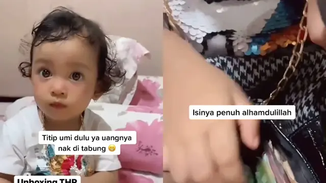 Potret bocah buka hasil THR selama silaturahmi di Hari Raya Idul Fitri.