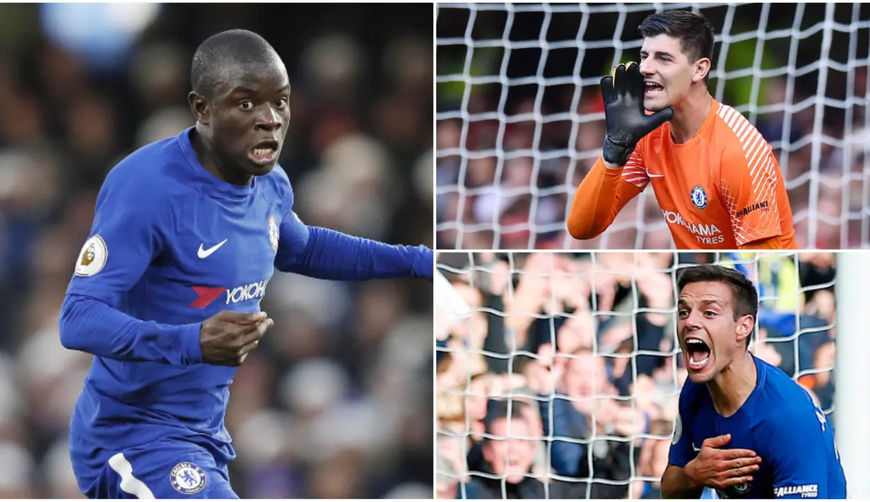 Berikut ini lima pemain Chelsea yang bergaji rendah. Tiga diantaranya adalah N'Golo Kante, Thibaut Courtois dan	Cesar Azpilicueta. (Foto-foto Kolase dari AFP)