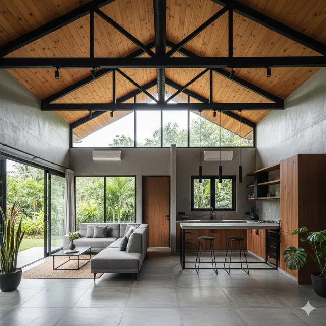 7 Model Rumah Kecil Tapi Luas dengan Atap Kayu Tinggi Bernuansa Alami, Tampilan Hangat dan Elegan