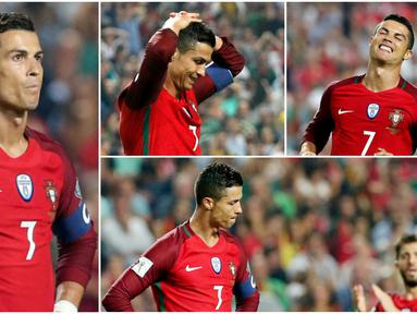 Berikut ini ragam ekspresi kekecewaan Striker Portugal, Cristiano Ronaldo, setelah gagal menciptakan gol ke gawang Swiss pada laga kualifikasi Piala Dunia 2018. (Foto-foto Kolase AP)