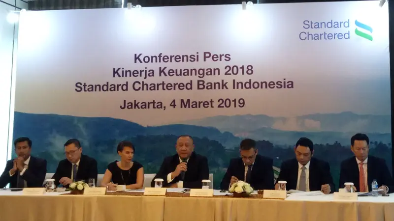 Paparan kinerja Standard Chartered Bank Indonesia, di Hotel Raflles Jakarta (4/3/2019).