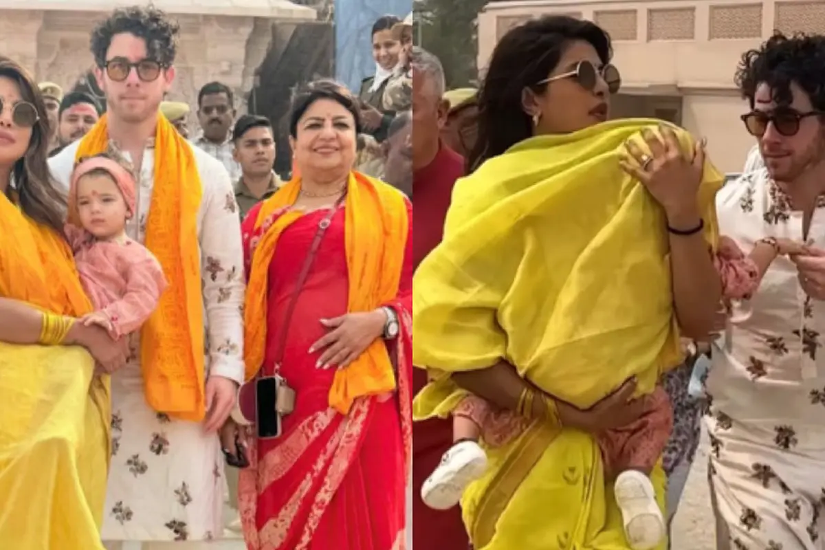 Potret Priyanka Chopra Dibalut Sari Kuning saat Datang ke Kuil