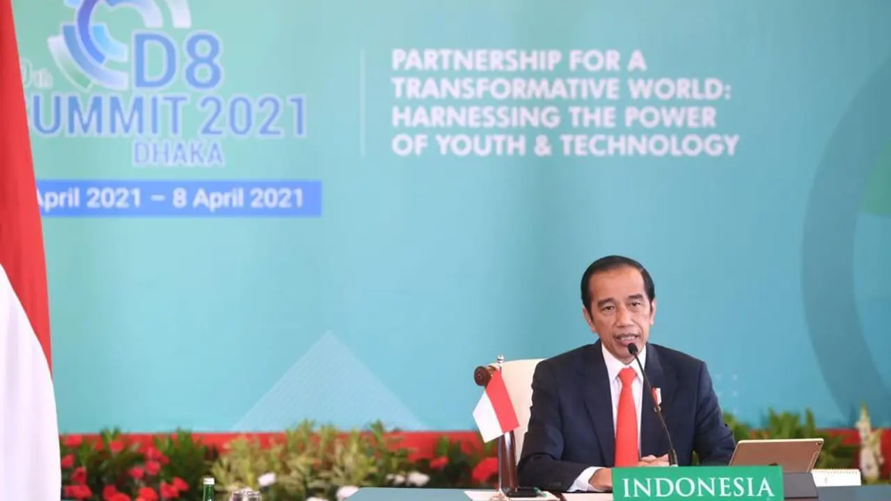 Presiden Joko Widodo atau Jokowi mengajak negara-negara anggota D-8 terus mendorong akses yang adil terhadap vaksin Covid-19.
