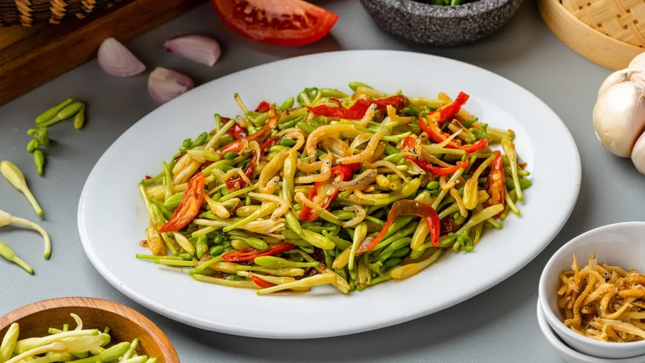 resep tumis bunga pepaya ebi