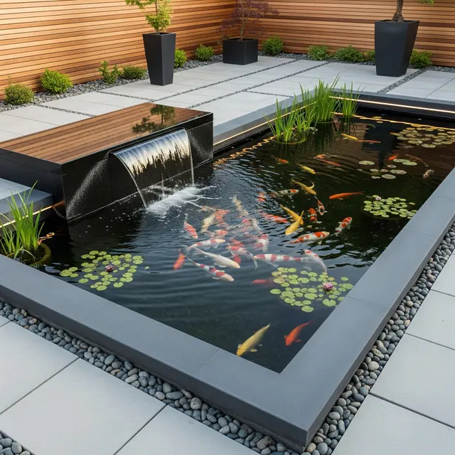 Desain Kolam Koi yang Tetap Bersih dan Estetik (AI Generated)
