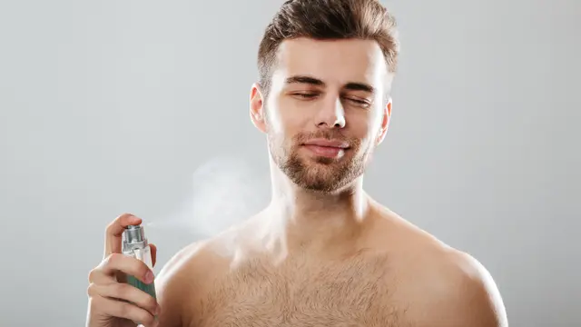 Ilustrasi cowok menggunakan parfum