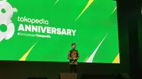 William Tanuwidjaya, CEO Tokopedia saat membuka acara ulang tahun ke-8 Tokopedia di Jakarta. Liputan6.com/Jeko Iqbal Reza