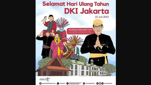 Mantan Wakil Gubernur DKI Jakarta Sandiaga Uno juga mengucapkan selamat ulang tahun ke-496 untuk Ibu Kota.