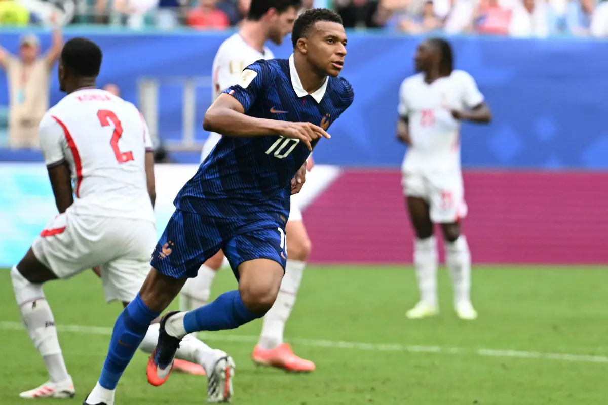 Selebrasi Kylian Mbappe saat Prancis melawan Inggris di Piala Dunia 2026