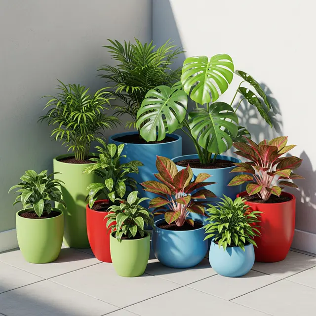 Ide Teras Rumah Kecil Estetik Pakai Pot Tanaman Warna-Warni (AI)