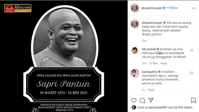 Eko Patrio ikut berduka atas meninggalnya komedian Sapri