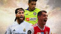 Ilustrasi - Sergio Ramos, Damian Suarez, Granit Xhaka (Bola.com/Adreanus Titus)