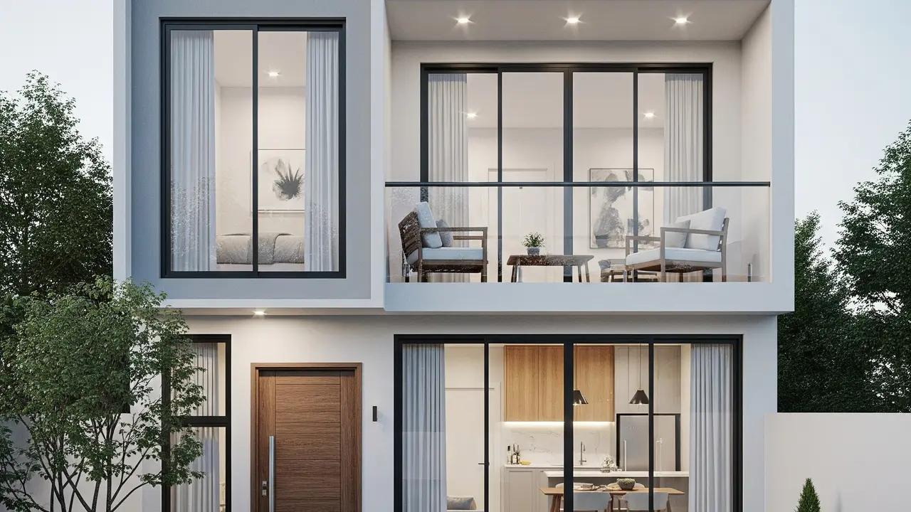 Rumah Tipe 45 Gaya Modern 2 Lantai dengan Balkon