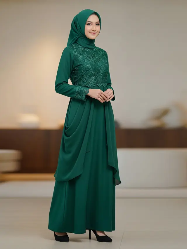 Model Gamis Brokat Dada Simple tapi Mewah