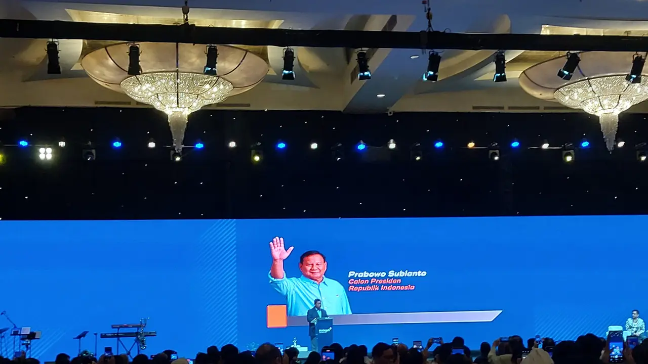 Calon Presiden (Capres) Nomor Urut 2 Prabowo Subianto dalam acara “Trimegah Political and Economic Outlook 2024”, yang berlangsung di The Ritz-Carlton Pacific Place, Jakarta, Rabu (31/1/2024). (Arief/Liputan6.com)
