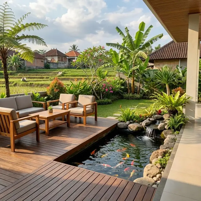 Teras dengan Kolam Ikan Kecil (Gemini AI)