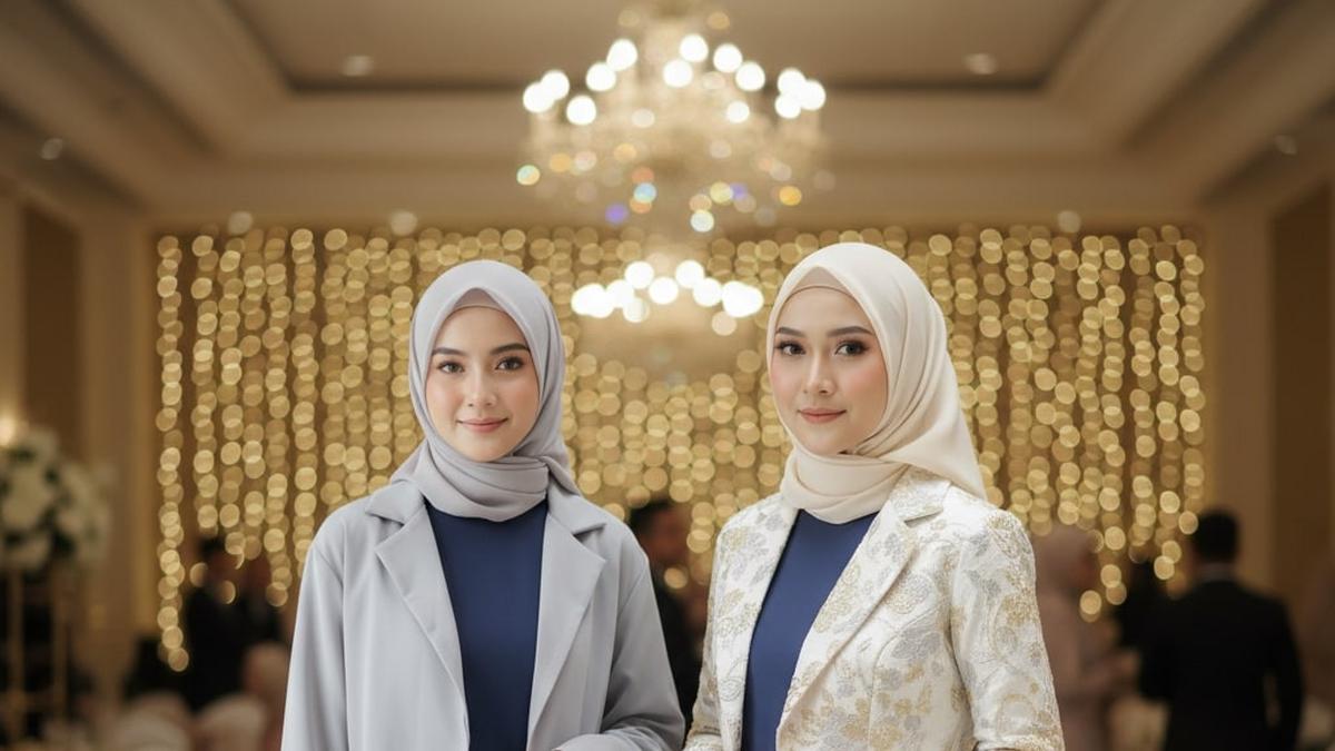 10 Inspirasi Padu Padan Gamis Navy Polos dengan Blazer Crop Modern Muslimah Formal, Tampil Anggun dan Profesional