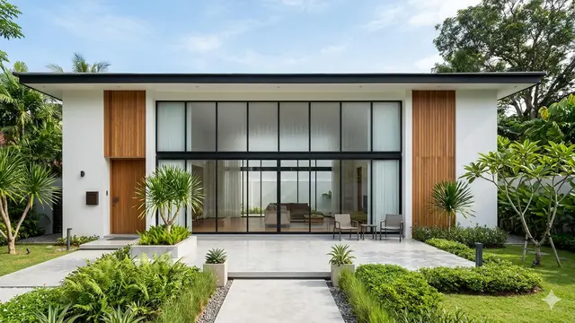 Inspirasi Desain Rumah 1 Lantai Pintu Kaca Besar. Gemini