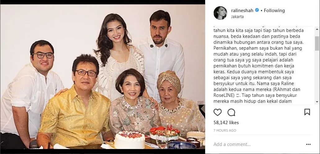 Raline Shah rayakan ultah pernikahan orangtuanya (Foto: Instagram)