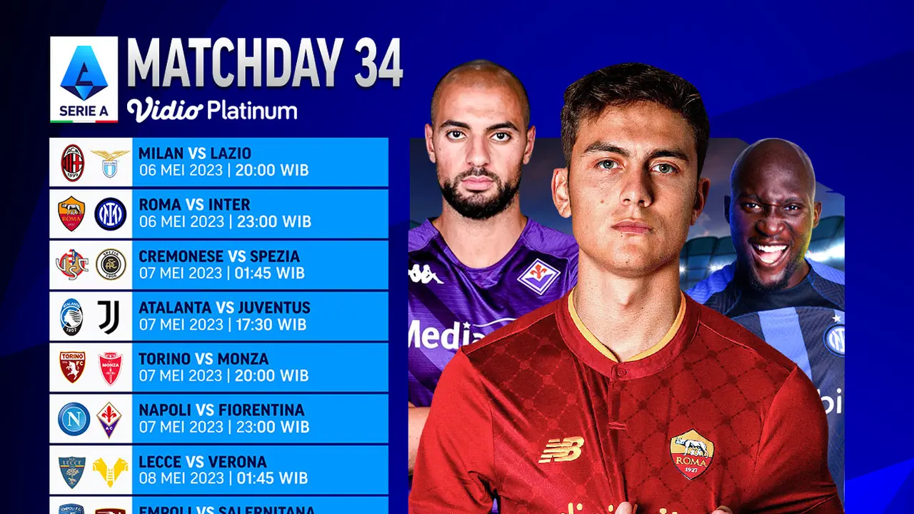 Daftar Pertandingan Liga Italia 2022/2023 Matchday 34 di Vidio, 6-9 Mei 2023