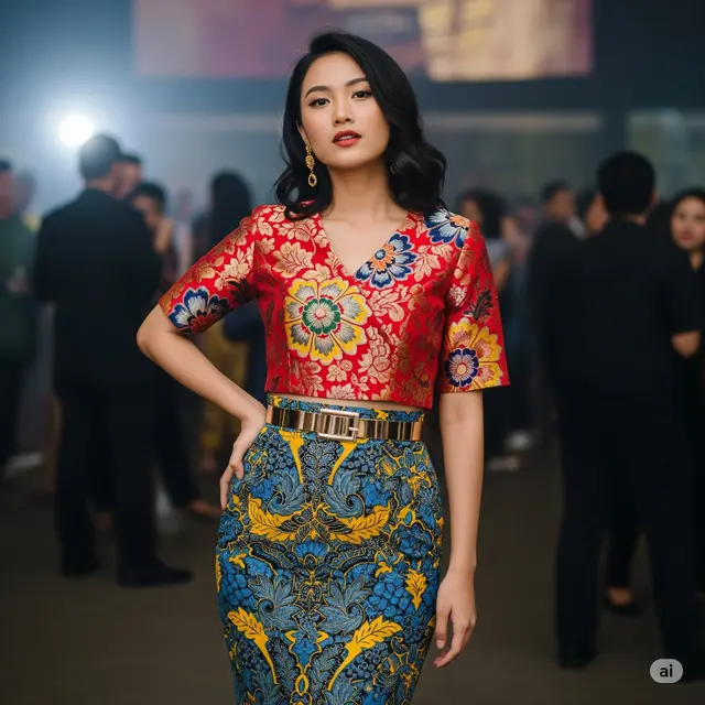 Model Baju Pesta Atasan Brokat Bawahan Batik. Foto: Gemini